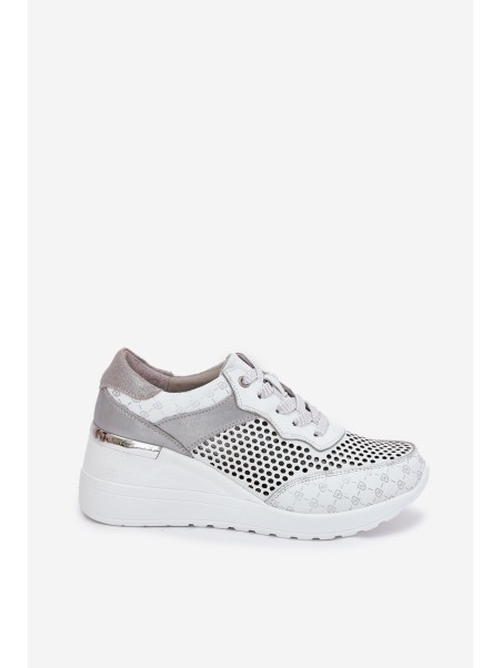Leather Perforated Sports Shoes Sneakers On Wedge White S.Barski LR51-641