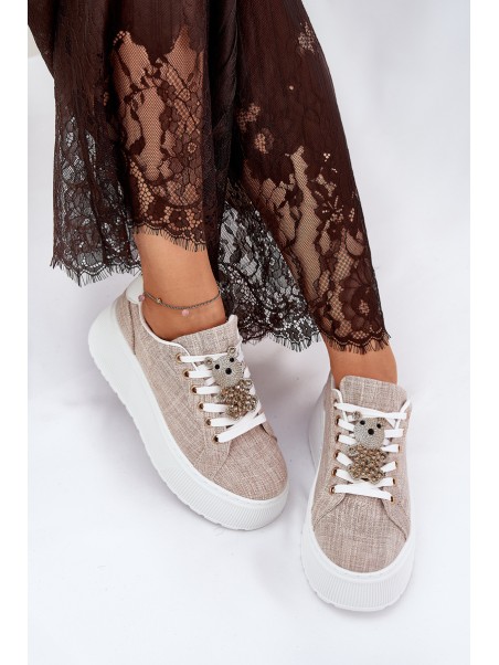 Platform Sneakers With Bear Print S.Barski BF51-014 Beige