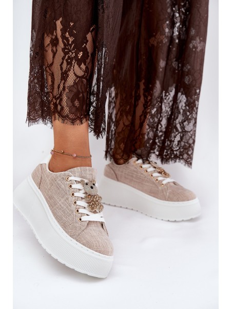 Platform Sneakers With Bear Print S.Barski BF51-014 Beige