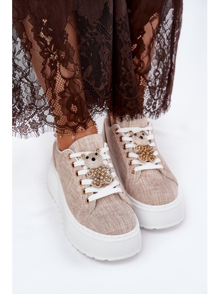 Platform Sneakers With Bear Print S.Barski BF51-014 Beige