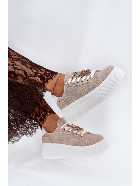 Platform Sneakers With Bear Print S.Barski BF51-014 Beige