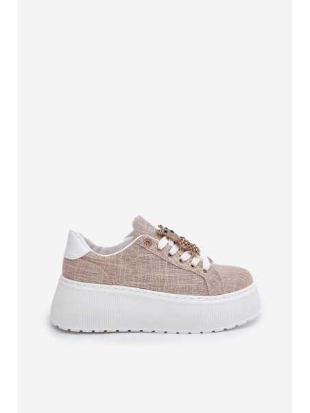 Platform Sneakers With Bear Print S.Barski BF51-014 Beige