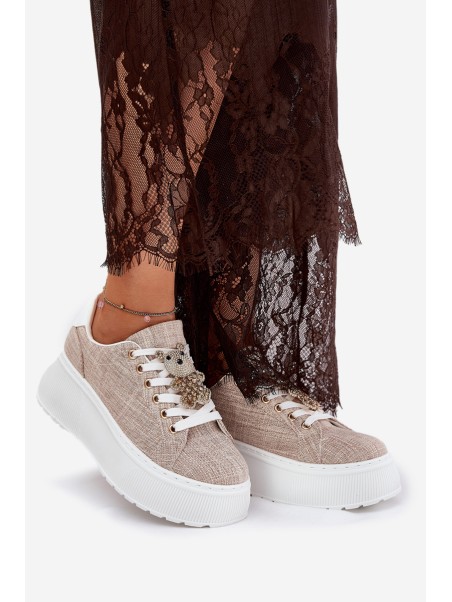 Platform Sneakers With Bear Print S.Barski BF51-014 Beige