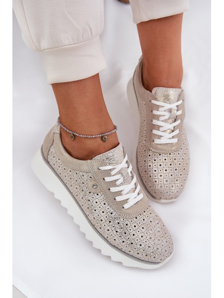 Suede perforated platform sneakers gold LR51-927