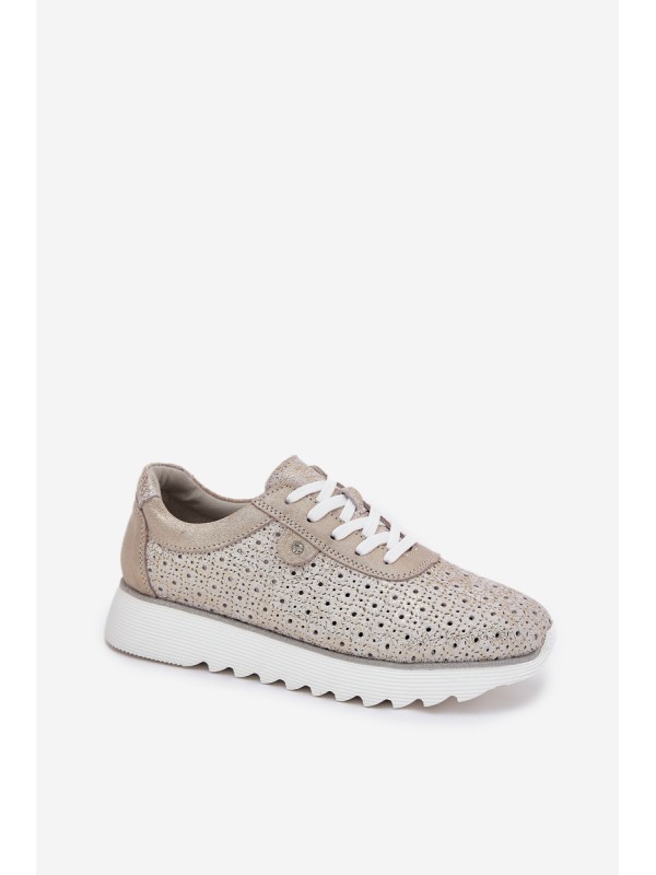 Suede perforated platform sneakers gold LR51-927
