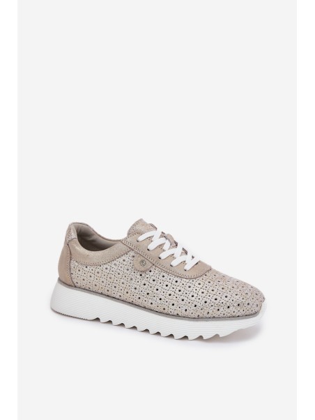 Suede perforated platform sneakers gold LR51-927