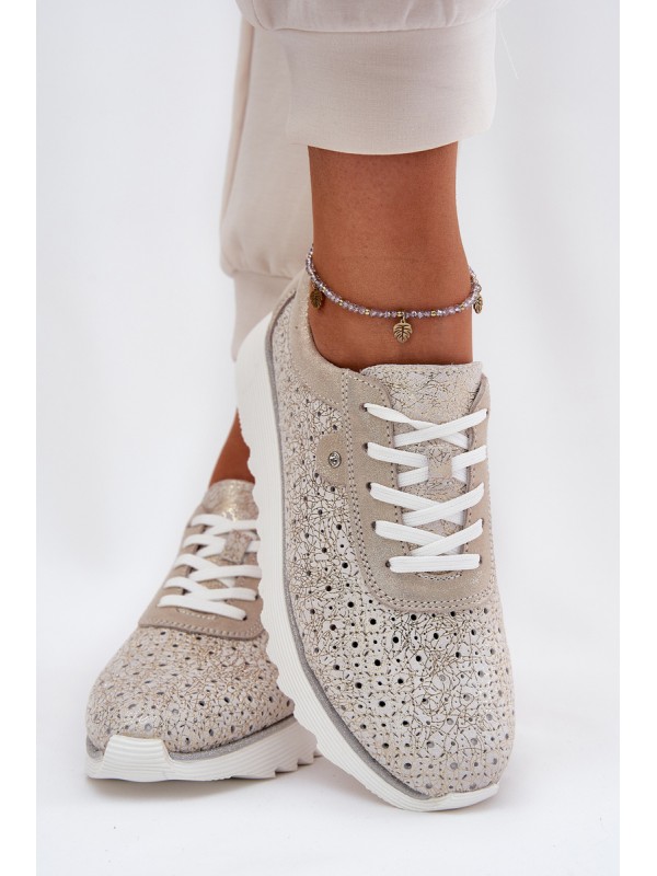 Suede perforated platform sneakers gold LR51-927