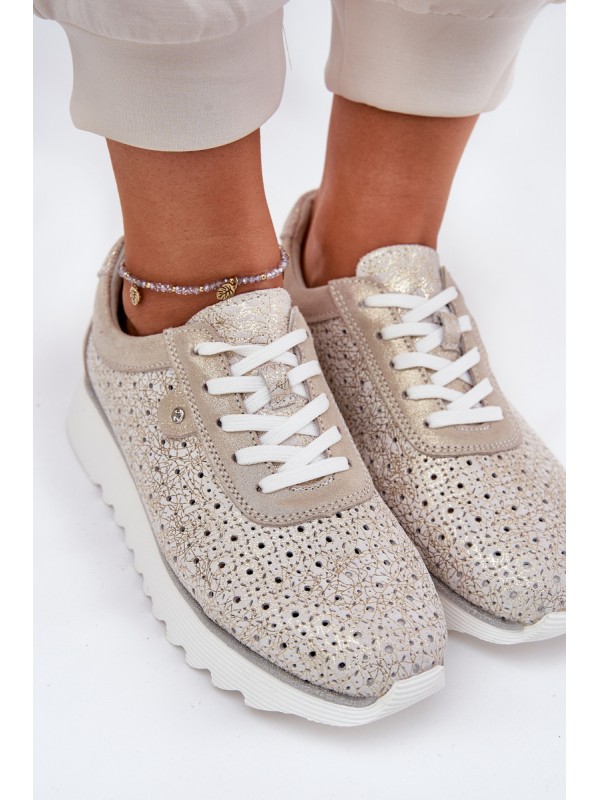 Suede perforated platform sneakers gold LR51-927