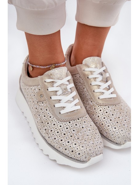 Suede perforated platform sneakers gold LR51-927