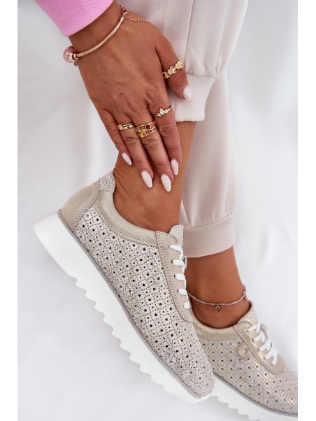 Suede perforated platform sneakers gold LR51-927
