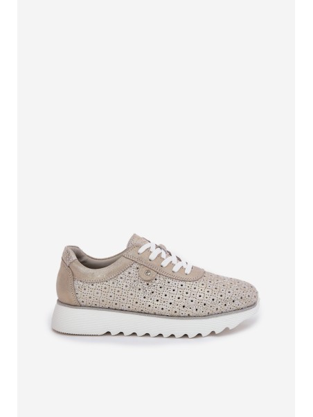 Suede perforated platform sneakers gold LR51-927