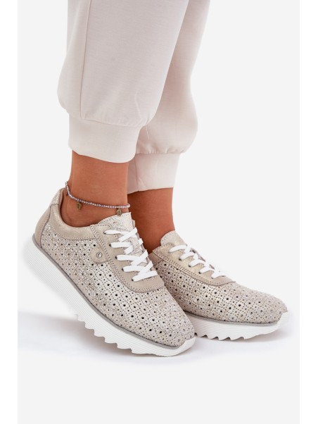 Suede perforated platform sneakers gold LR51-927