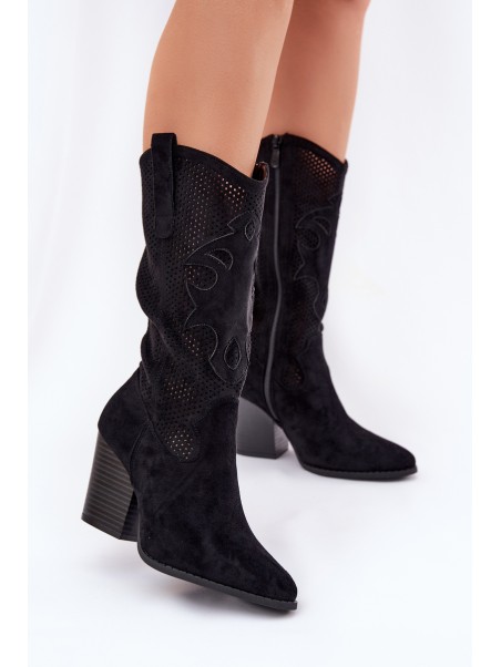 Perforated Cowboy Boots On Heel Black S.Barski HY51-606