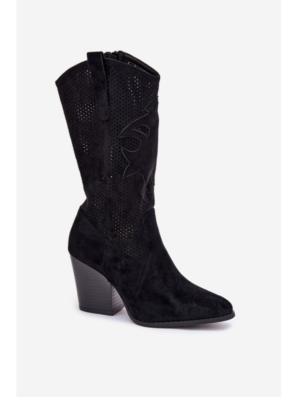 Perforated Cowboy Boots On Heel Black S.Barski HY51-606