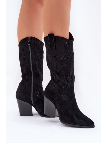 Perforated Cowboy Boots On Heel Black S.Barski HY51-606