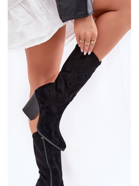 Perforated Cowboy Boots On Heel Black S.Barski HY51-606