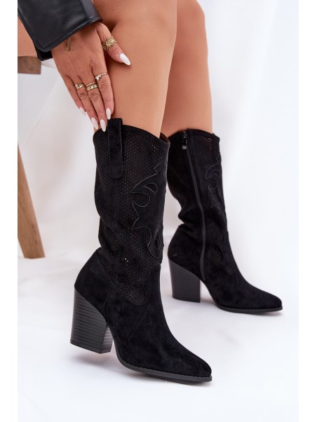 Perforated Cowboy Boots On Heel Black S.Barski HY51-606
