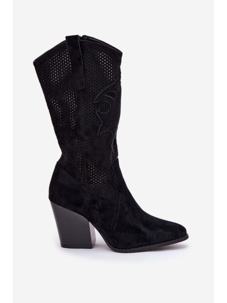 Perforated Cowboy Boots On Heel Black S.Barski HY51-606