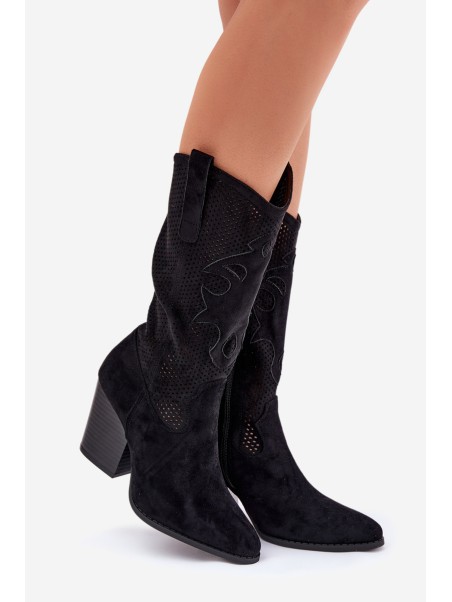 Perforated Cowboy Boots On Heel Black S.Barski HY51-606