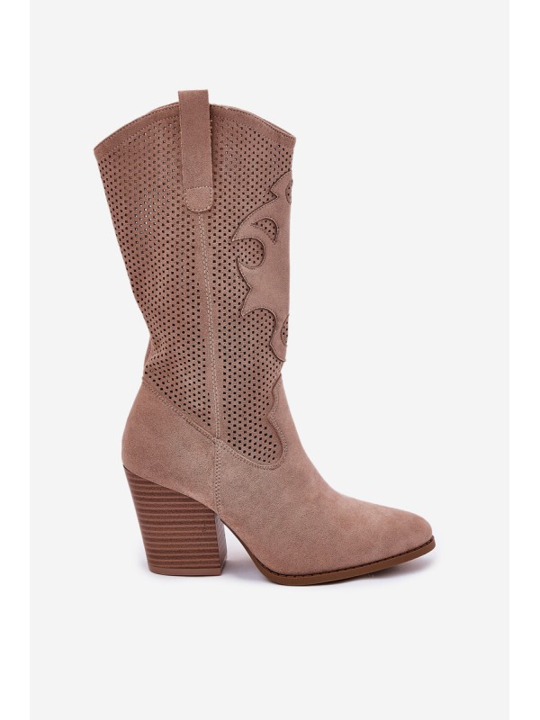 Perforated Cowboy Boots On Heel Beige S.Barski HY51-606