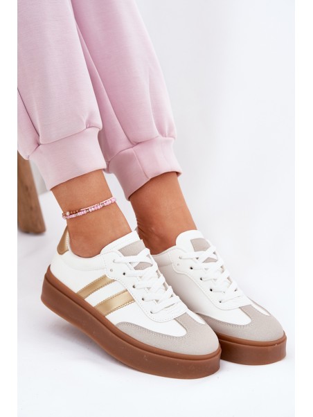 Women's Platform Sneakers Made Of Eco Leather White-Gold Elaraven