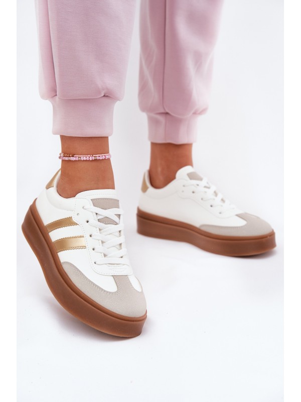 Women's Platform Sneakers Made Of Eco Leather White-Gold Elaraven