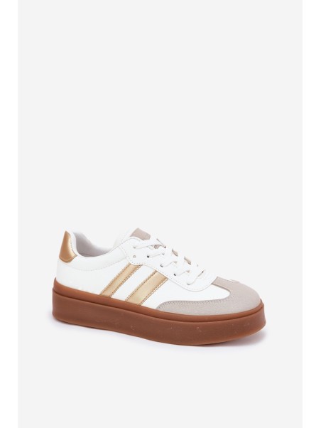 Women's Platform Sneakers Made Of Eco Leather White-Gold Elaraven