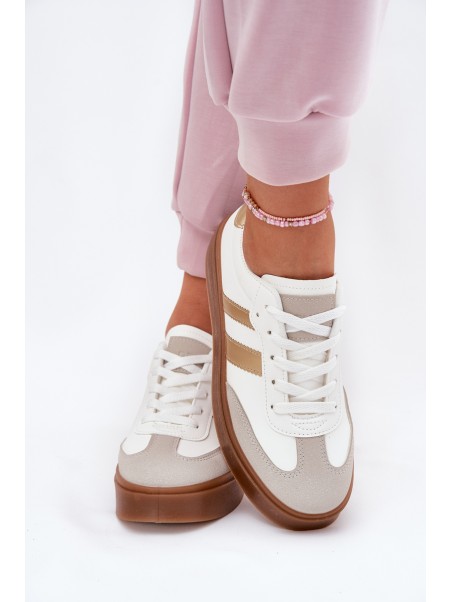 Women's Platform Sneakers Made Of Eco Leather White-Gold Elaraven