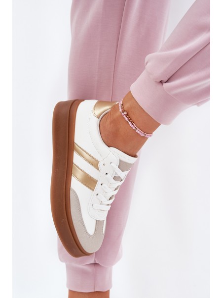 Women's Platform Sneakers Made Of Eco Leather White-Gold Elaraven