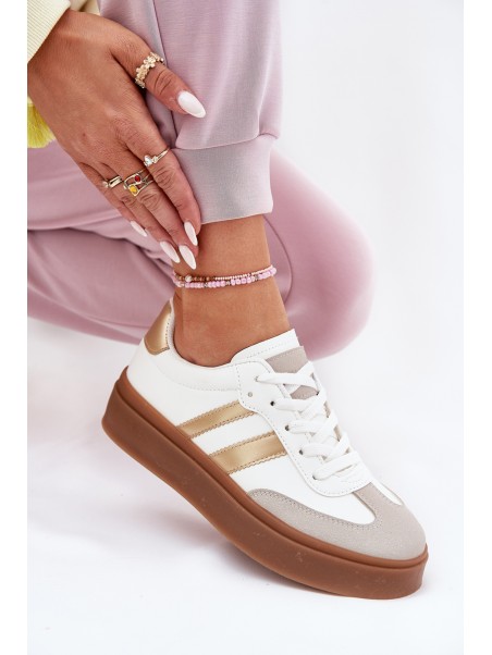 Women's Platform Sneakers Made Of Eco Leather White-Gold Elaraven