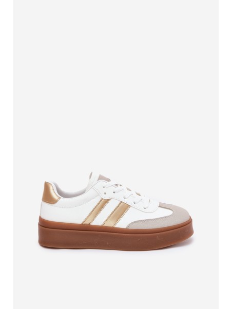Women's Platform Sneakers Made Of Eco Leather White-Gold Elaraven
