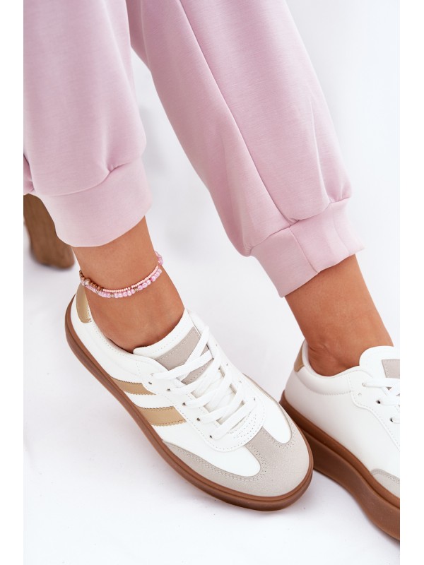 Women's Platform Sneakers Made Of Eco Leather White-Gold Elaraven