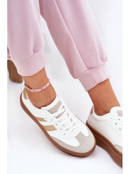 Women's Platform Sneakers Made Of Eco Leather White-Gold Elaraven