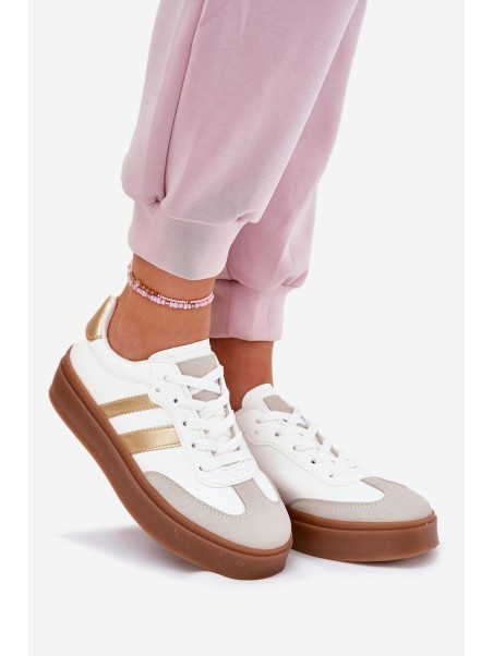Women's Platform Sneakers Made Of Eco Leather White-Gold Elaraven