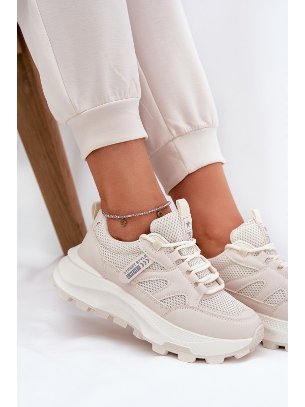 Sports Shoes Sneakers Women's Thick Sole Beige Prononice