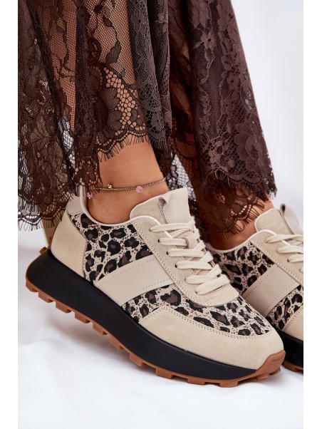 Suede Women's Sneakers On Platform Panther Vinceza 66793 Beige
