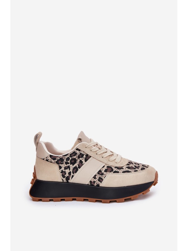 Suede Women's Sneakers On Platform Panther Vinceza 66793 Beige