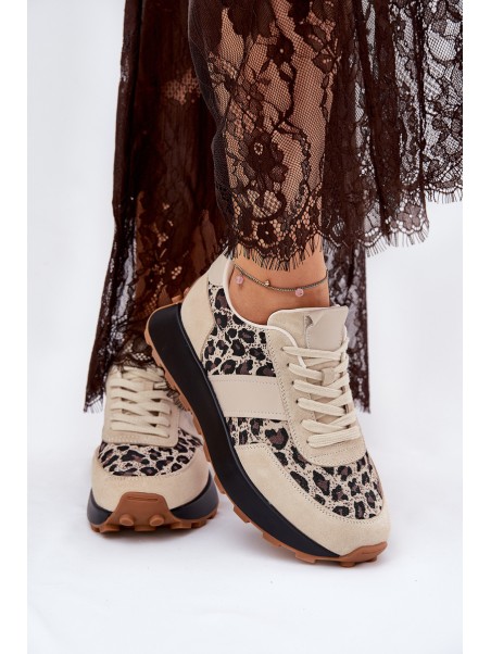 Suede Women's Sneakers On Platform Panther Vinceza 66793 Beige