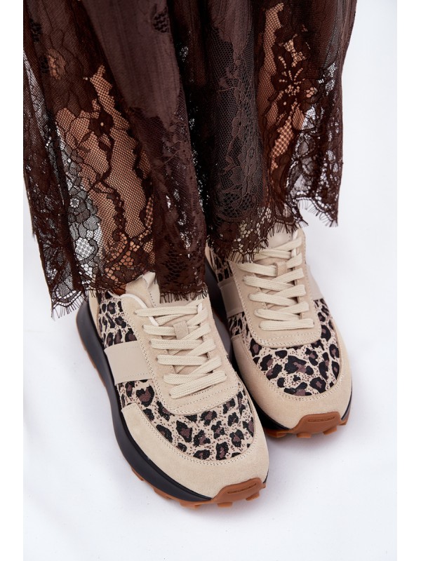 Suede Women's Sneakers On Platform Panther Vinceza 66793 Beige