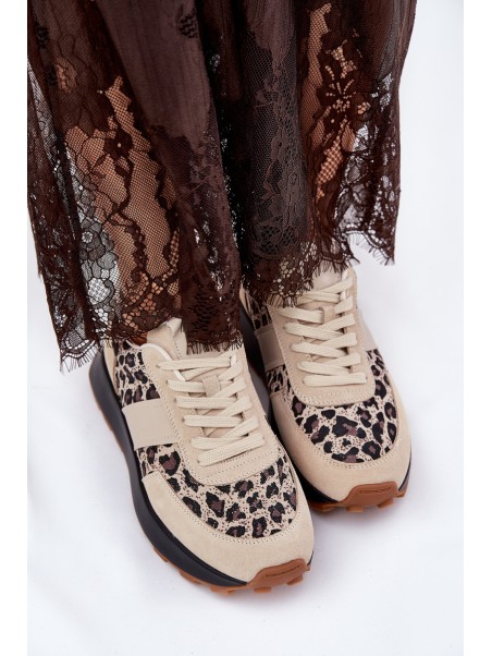 Suede Women's Sneakers On Platform Panther Vinceza 66793 Beige