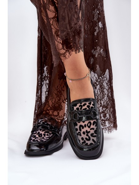 Leather Patent Moccasins With Mesh Black Vinceza 31931