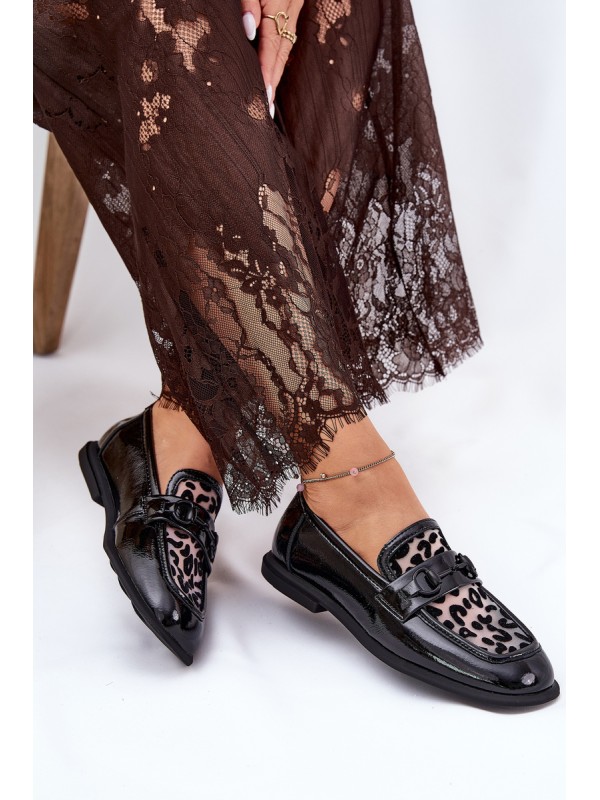 Leather Patent Moccasins With Mesh Black Vinceza 31931