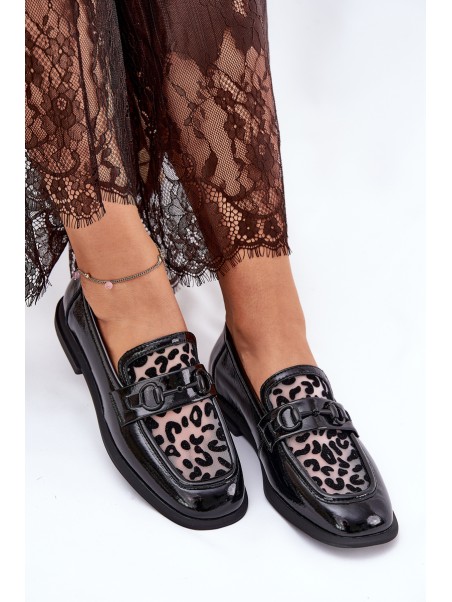 Leather Patent Moccasins With Mesh Black Vinceza 31931