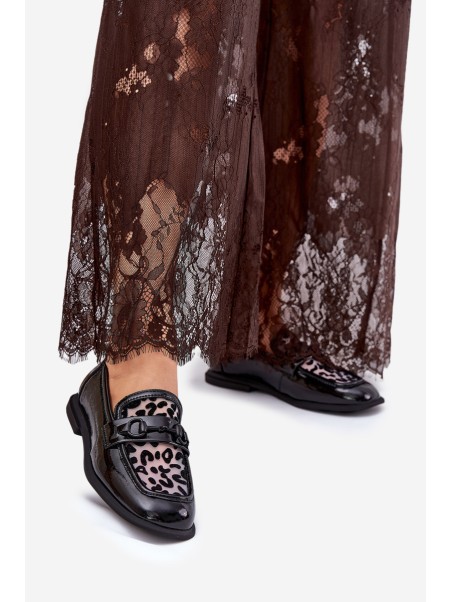 Leather Patent Moccasins With Mesh Black Vinceza 31931