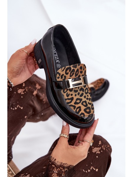 Leather Patent Loafers Leopard Vinceza 66790 Black