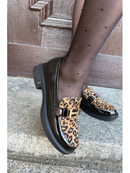 Odiniai lakuoti mokasinai leopardo raštu Vinceza 66790 juodi