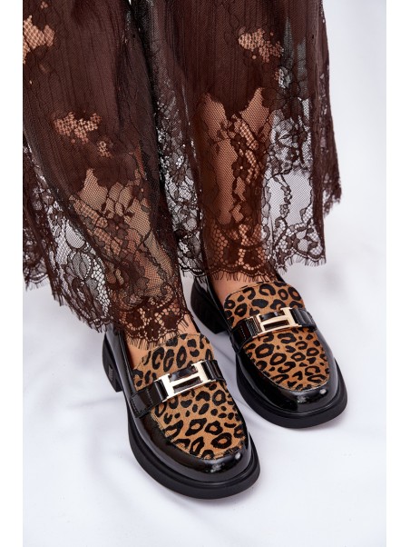 Leather Patent Loafers Leopard Vinceza 66790 Black