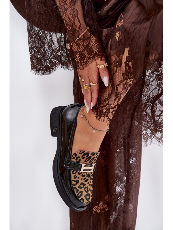 Leather Patent Loafers Leopard Vinceza 66790 Black