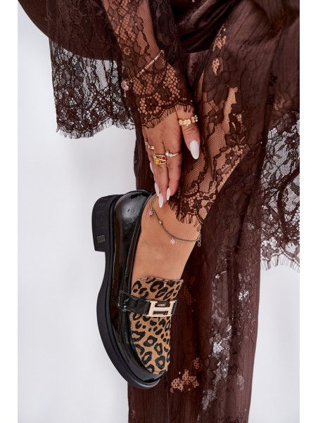 Leather Patent Loafers Leopard Vinceza 66790 Black