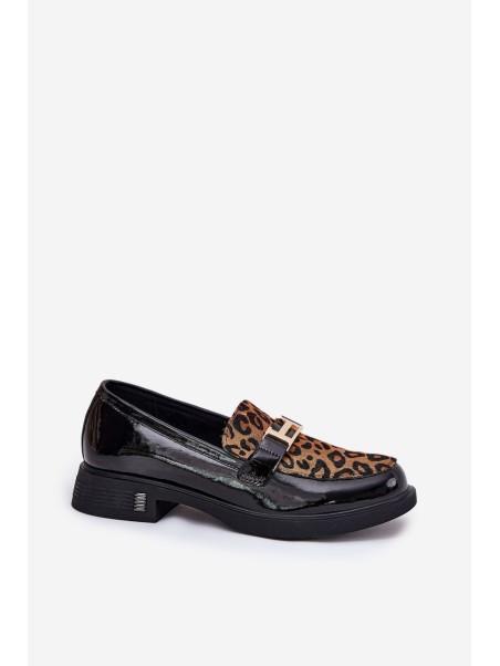 Leather Patent Loafers Leopard Vinceza 66790 Black